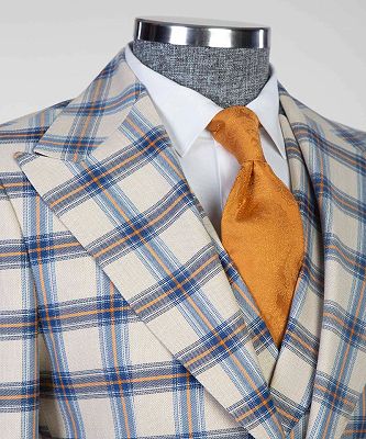 Gareth Modern Plaid Three Pieces Peaked Lapel Business Men Suits_3