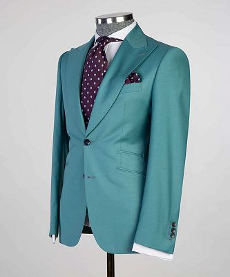 Ebenezer Green Fashion Peaked Lapel Two Buttons 3-Pieces Men Suits_5