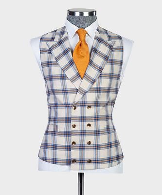 Gareth Modern Plaid Three Pieces Peaked Lapel Business Men Suits