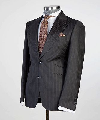 Elmer Black Stripe Peaked Lapel Three Pieces Business Men Suits_4