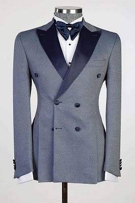 Harold Fashion Grey Double Breasted Peaked Lapel Men Suits_1
