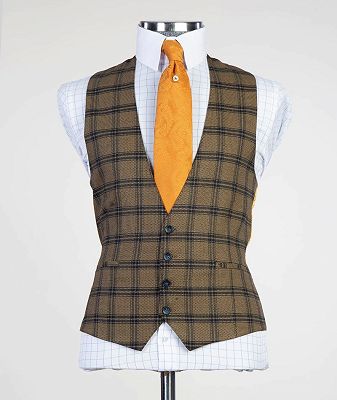 Gary Brown New Arrival Plaid Three Pieces Peaked Lapel Slim Fit Men Suits_2