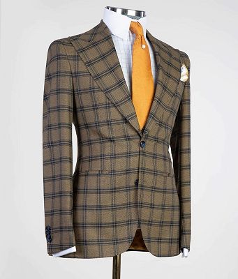 Gary Brown New Arrival Plaid Three Pieces Peaked Lapel Slim Fit Men Suits_3