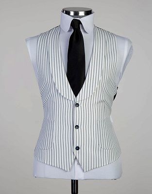 Geoff Stylish White Stripe 3-Pieces Peaked Lapel Business Men Suits