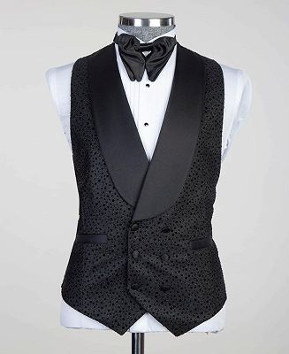 Duane Modern Black Three Pieces Shawl Lapel Men Suits For Wedding_5
