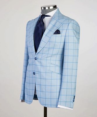 Errol New Arrival Sky Blue Plaid Slim Fit Bespoke Men Suits for Business_5