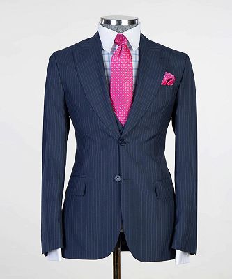 Freddie Fashion Dark Navy Peaked Lapel Slim Fit Business Men Suits_3