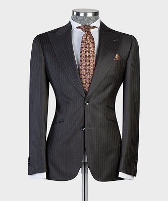 Elmer Black Stripe Peaked Lapel Three Pieces Business Men Suits_5