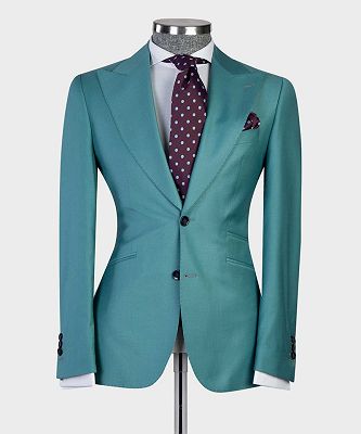 Ebenezer Green Fashion Peaked Lapel Two Buttons 3-Pieces Men Suits_2