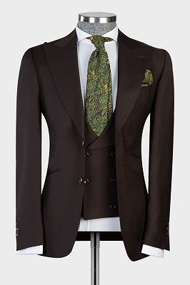 Earl Dark Brown Newest Peaked Lapel Three Pieces Men Suits For Business