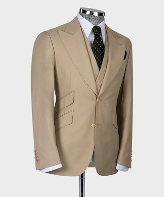Henry Fashion Light Brown Three Pieces Formal Peaked Lapel Business Suits_3