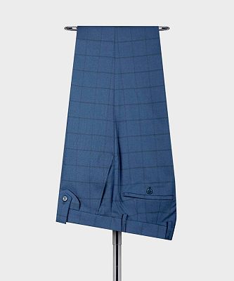Hank Fashion Dark Blue Plaid Splicing Three Pieces Peaked Lapel Men Suits_4