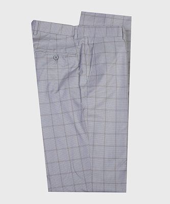 Albert Light Grey Modern Plaid Double Breasted Peaked Lapel Men Suits_4