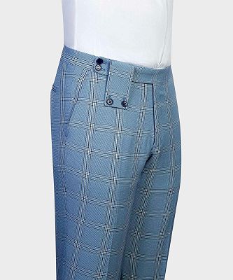 Carl Bespoke Blue Plaid Peaked Lapel Double Breasted Men Suits_4