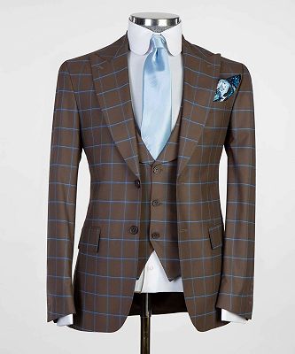 Graham Brown Plaid Three Pieces Slim Fit Stylish Men Suits for Business_4