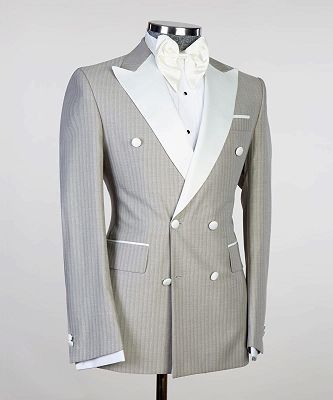 Calvin Stripe Double Breasted Peaked Lapel Business Men Suits