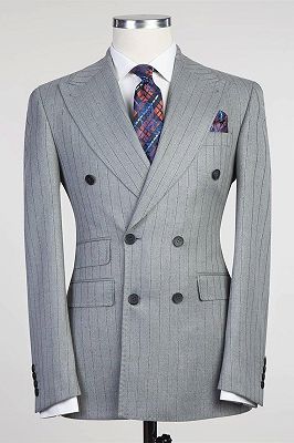 Kirk Formal Light Grey Double Breasted Peaked Lapel Business Suits