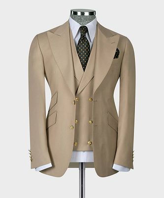 Henry Fashion Light Brown Three Pieces Formal Peaked Lapel Business Suits_4