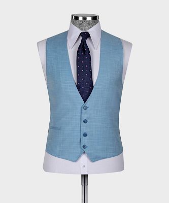 Hugh Bespoke Sky Blue Three Pieces Peaked Lapel Men Suits