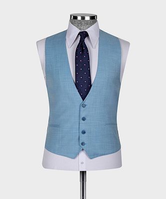 Hugh Bespoke Sky Blue Three Pieces Peaked Lapel Men Suits_2