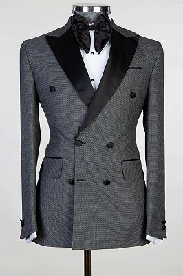 Bobby Dark Grey Fashion Double Breasted Peaked Lapel Men Suits_1