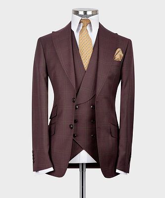 Hal Stylish Chocolate Plaid Slim Fit Tailored Men Suit For Business_3
