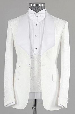 Billy White Jacquard Three Pieces Shawl Lapel Bespoke Wedding Suits_1