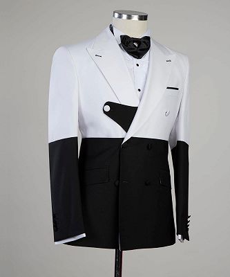 Evan White and Black Splicing Peaked Lapel New Arrival Close Fitting Men Suits_2