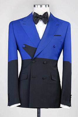 Auberon Saprkly Blue And Black Double Breasted Peaked Lapel Prom Suits