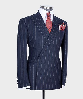 Hugo Stylish Navy Two Pieces Striped Peaked Laple One Button Men Suits_3