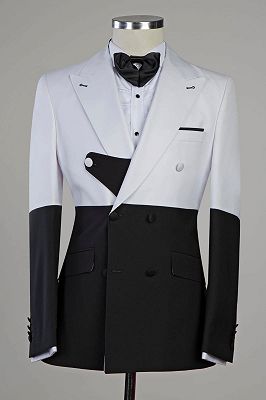Evan White and Black Splicing Peaked Lapel New Arrival Close Fitting Men Suits