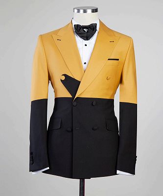 Alfred Yellow And Black Two Pieces Close Fitting Prom Suits_3