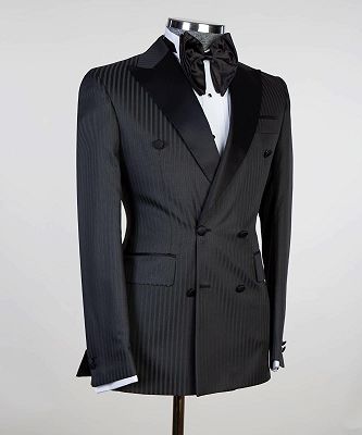 Gabriel Black Stripe Double Breasted Peaked Lapel Chic Prom Men Suits