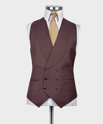 Hal Stylish Chocolate Plaid Slim Fit Tailored Men Suit For Business