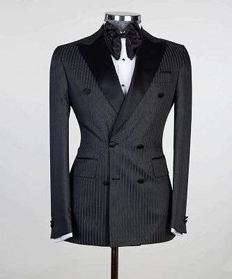 Gabriel Black Stripe Double Breasted Peaked Lapel Chic Prom Men Suits_3