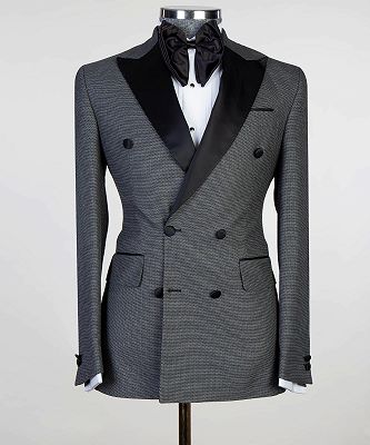Bobby Dark Grey Fashion Double Breasted Peaked Lapel Men Suits_3