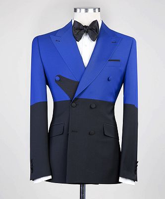 Auberon Saprkly Blue And Black Double Breasted Peaked Lapel Prom Suits_3