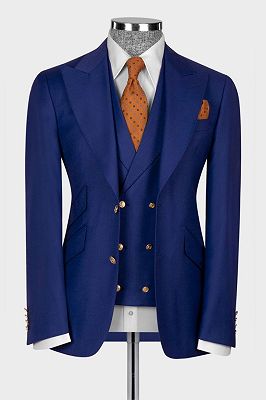 Harold Chic Navy Blue Peaked Lapel Three Pieces Men Business Suits