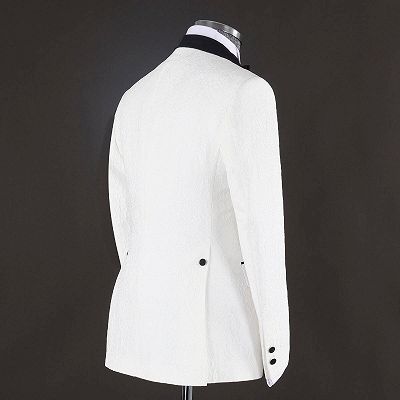 Herman Chic White Jacquard Three Pieces Shawl Lapel Wedding Suits_3