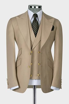 Henry Fashion Light Brown Three Pieces Formal Peaked Lapel Business Suits