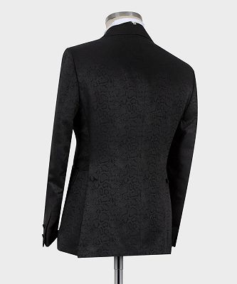 Daivd Black Jacquard Peaked Lapel Double Breasted Men Suits_2