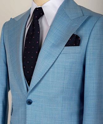 Hugh Bespoke Sky Blue Three Pieces Peaked Lapel Men Suits_3