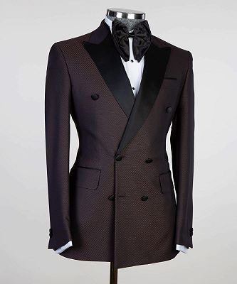 Kevin Chocolate Fashion Two Pieces Double Breasted Prom Men Suits_2