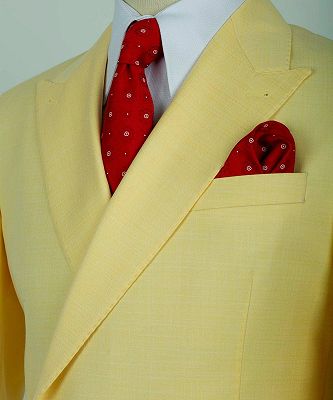 Gordon Stylish Light Yellow One Button Peaked Lapel Men Suits