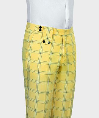 Kay Chic Yellow Plaid Double Breasted Peaked Lapel Men Suits_4