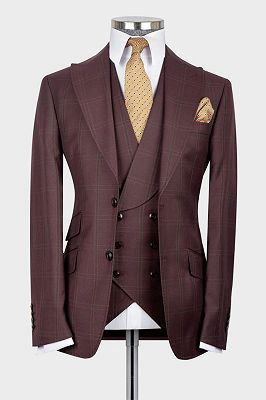Hal Stylish Chocolate Plaid Slim Fit Tailored Men Suit For Business