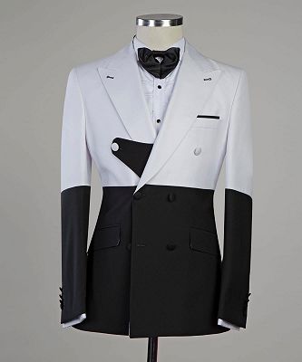 Evan White and Black Splicing Peaked Lapel New Arrival Close Fitting Men Suits_3