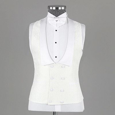 Billy White Jacquard Three Pieces Shawl Lapel Bespoke Wedding Suits