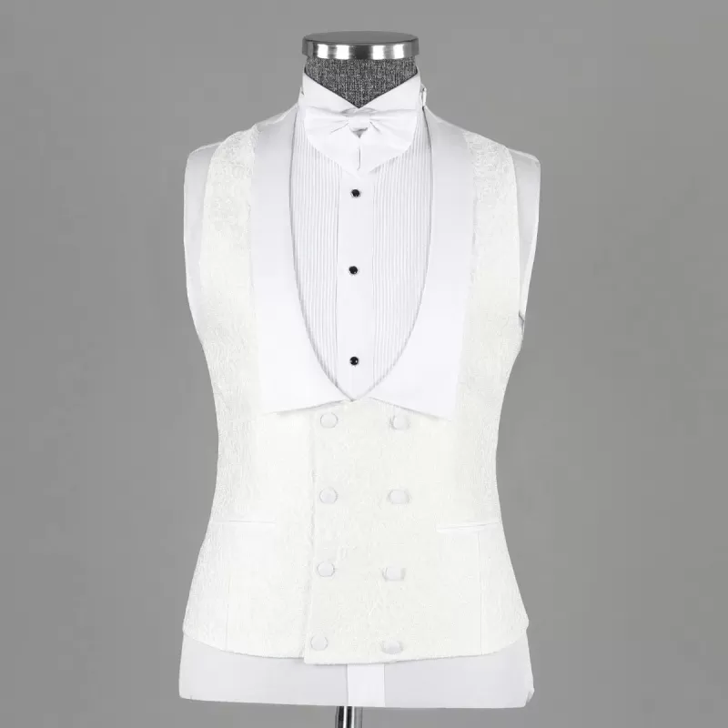 Billy White Jacquard Three Pieces Shawl Lapel Bespoke Wedding Suits