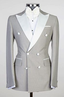 Calvin Stripe Double Breasted Peaked Lapel Business Men Suits_1